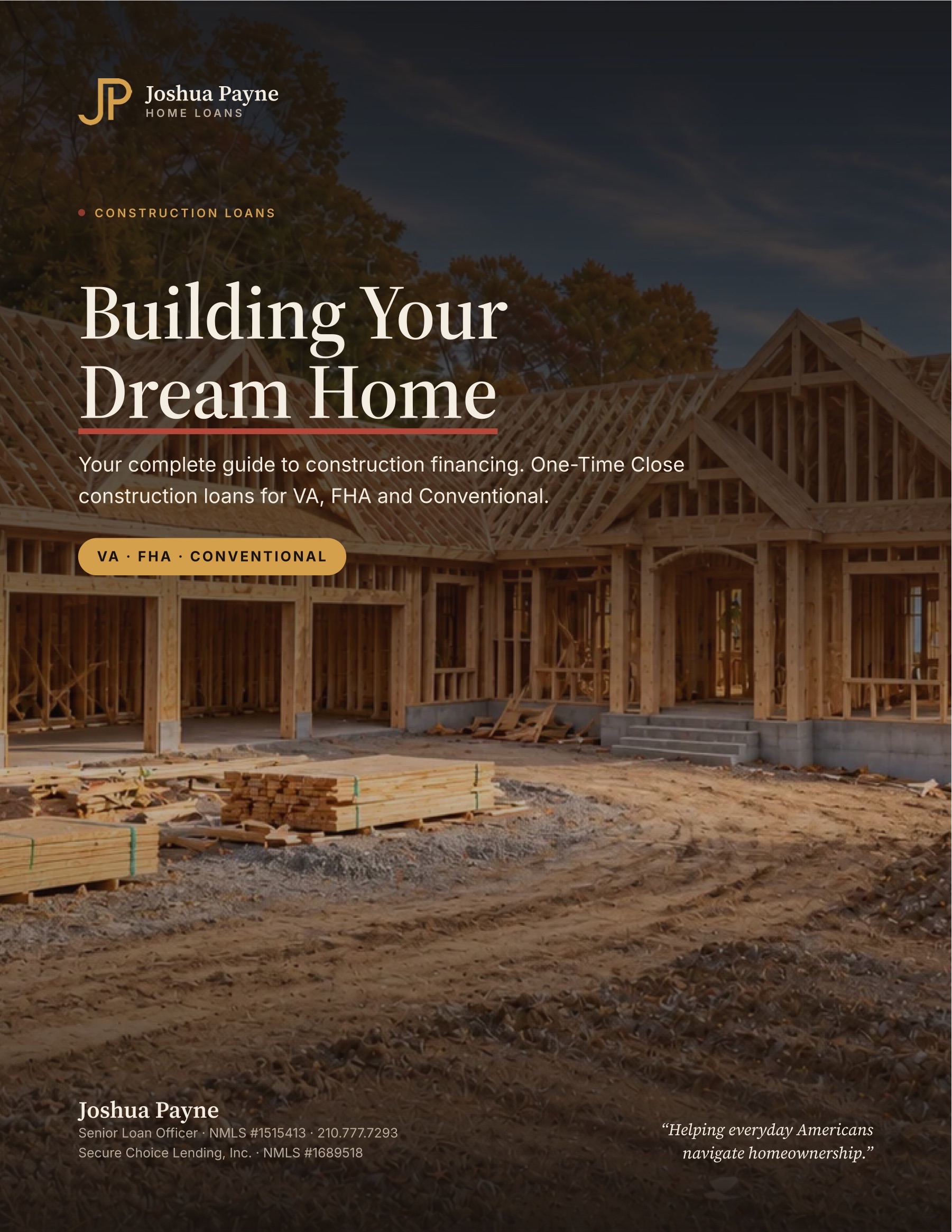 Cover of the Construction Loan Guide by Joshua Payne